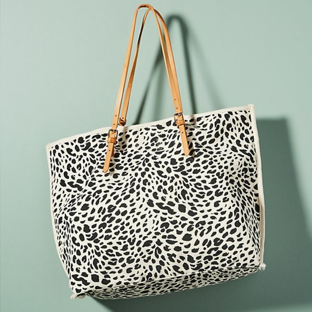 Anthropologie Leopard-Printed Black and White Tote Bag